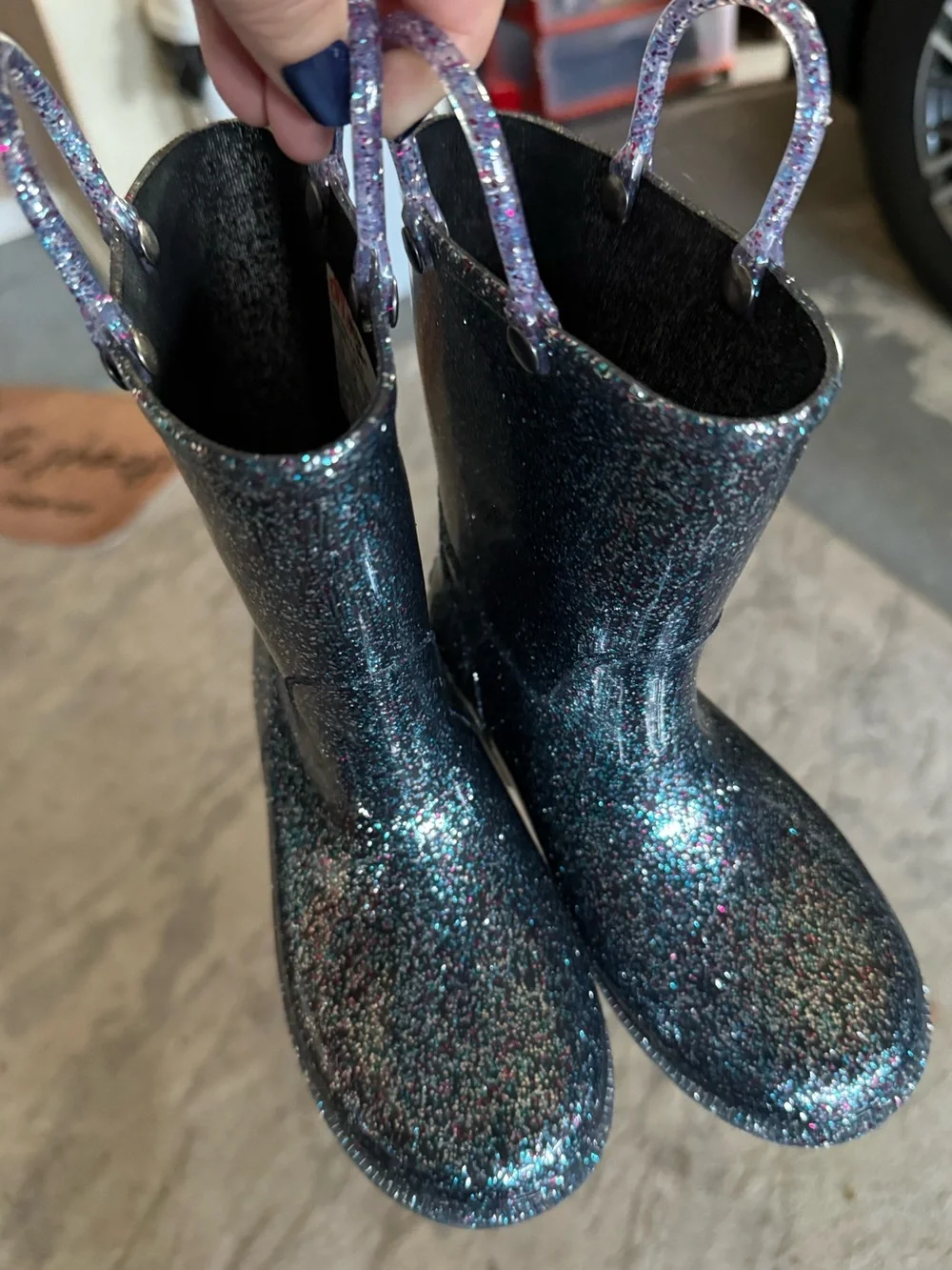 Western Chief Kids Glitter Rain Boots - Black with Multicolor Sparkle